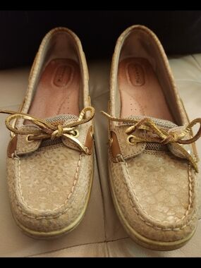 Women’s Sperry Beige Metallic Boat Shoes